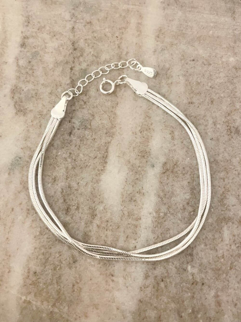 925 Sterling Silver Multi-Layer Triple Layer Bracelet Dainty Minimalist Bracelet